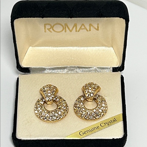 Roma Jewelry - NWB 1” Gold and Crystal Chunky Hoop Earrings